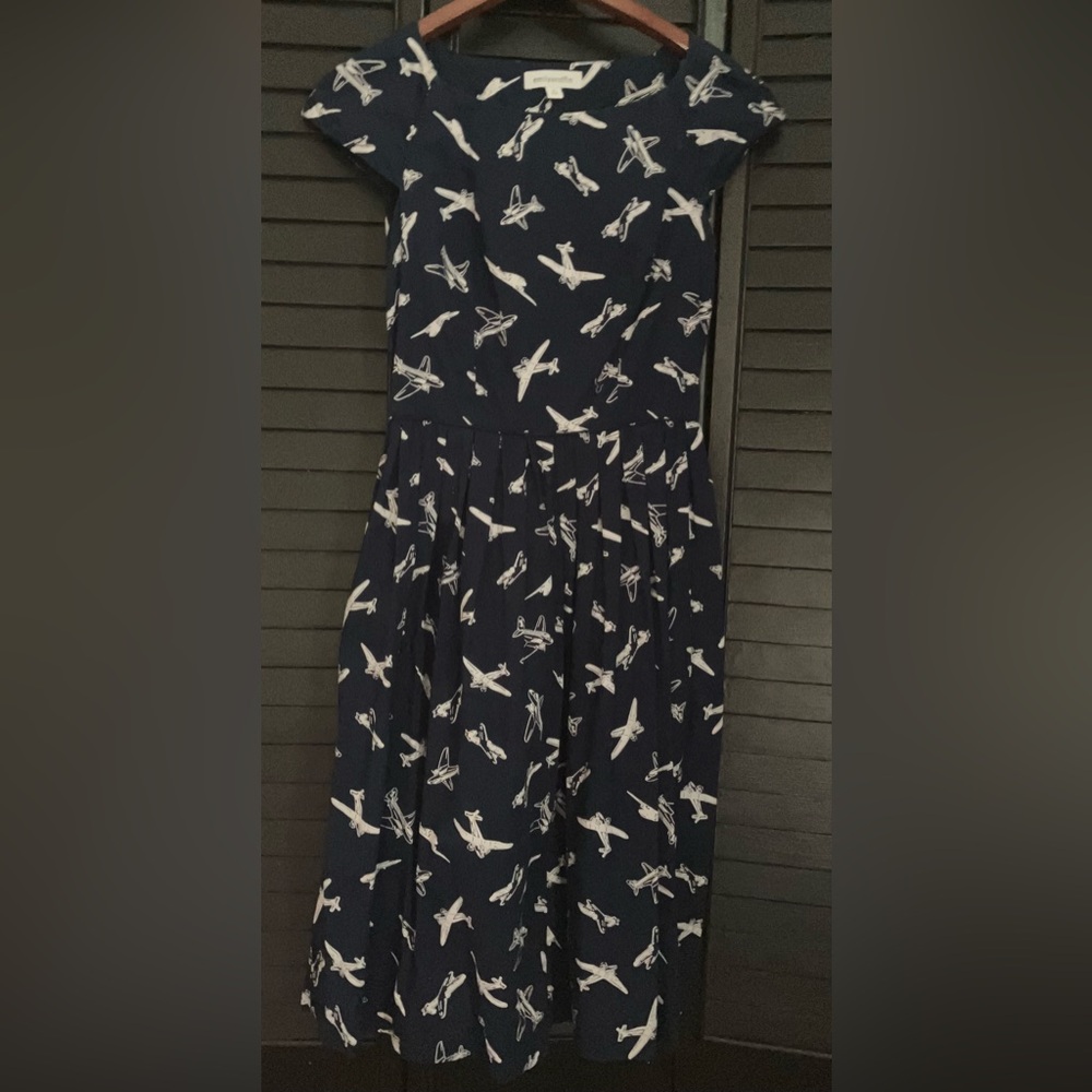 Vintage Modcloth Emily and Fin Airplane/Jet/Planes/Air Force Navy Cotton Dress - Picture 2 of 11